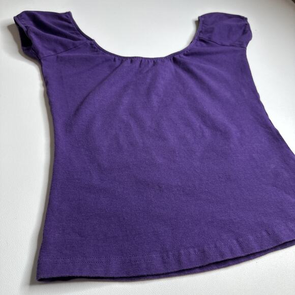 Y2K Clockhouse Womens XS Small Purple Off Shoulder Baby Tee Cap Sleeve Top - Picture 5 of 10